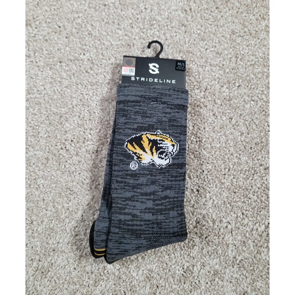 Missouri Tigers Mizzou Socks Mens Size 8-12 Black Strideline Comfort Support NWT